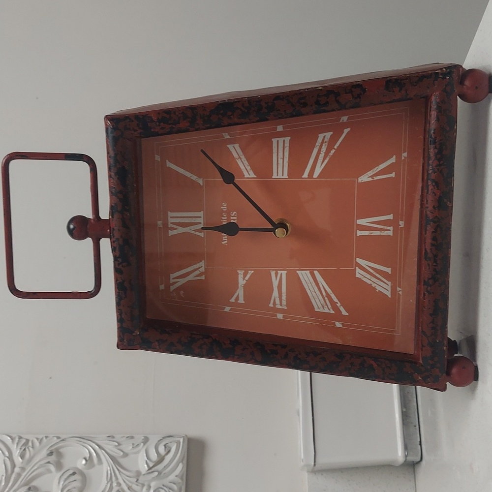 Antiquite Paris  Distressed Brick Red Table Shelf Clock